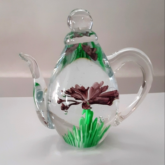 Heirloom Collectables Other - Glass, egg shaped teapot. Grass  and flowers inside. Weight: approx: 1.5 pounds.